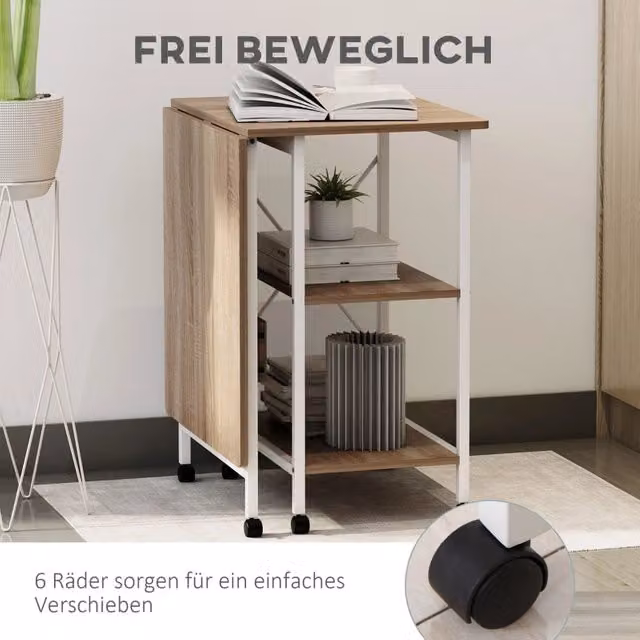 Scrivania dritta pieghevole su ruote con freni e ripiano in MDF bianco 107 × 55 × 76 cm