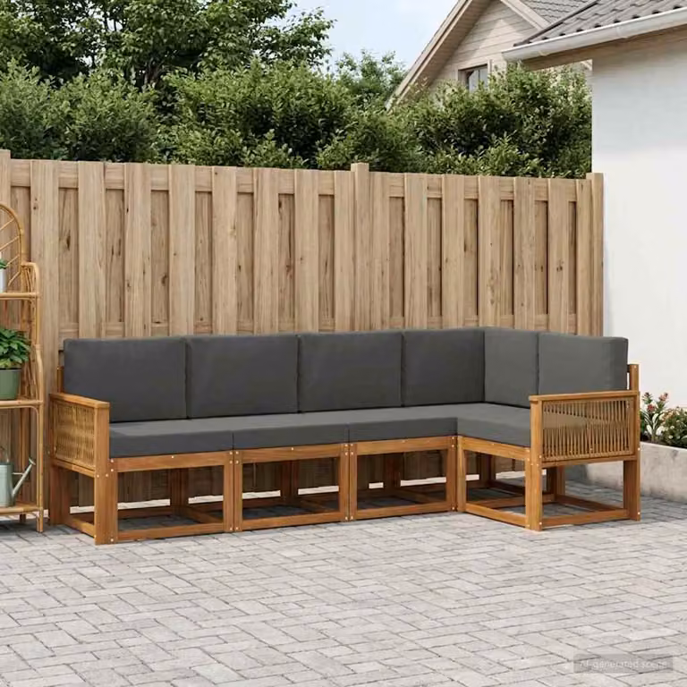 Set di divani da esterno vidaXL a forma di L composto da 5 pezzi in legno di acacia con cuscini beige e antracite