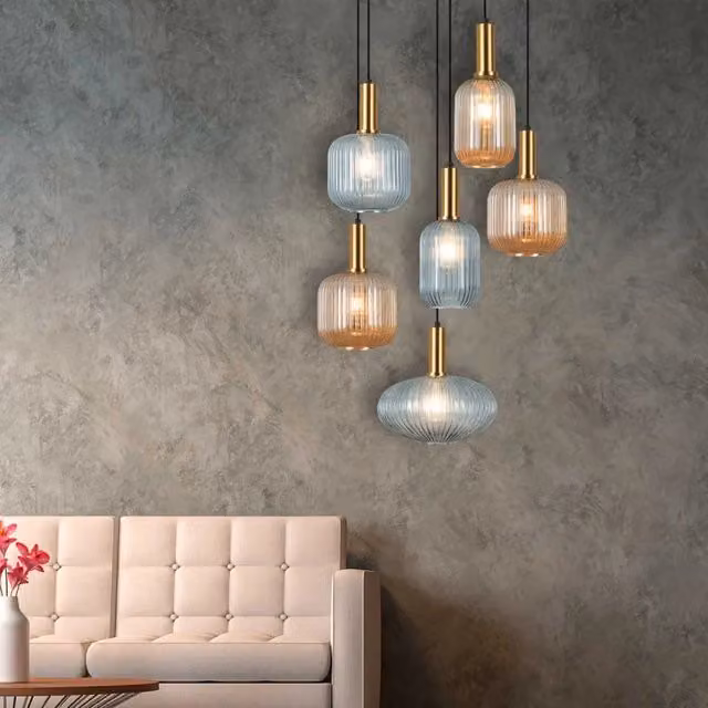 LÚZETE - LAMPADA DA SOFFITTO 6 LUCI COMBINATE PARALUMI AMBRA/FUMO Ø70 E27 SHELBY