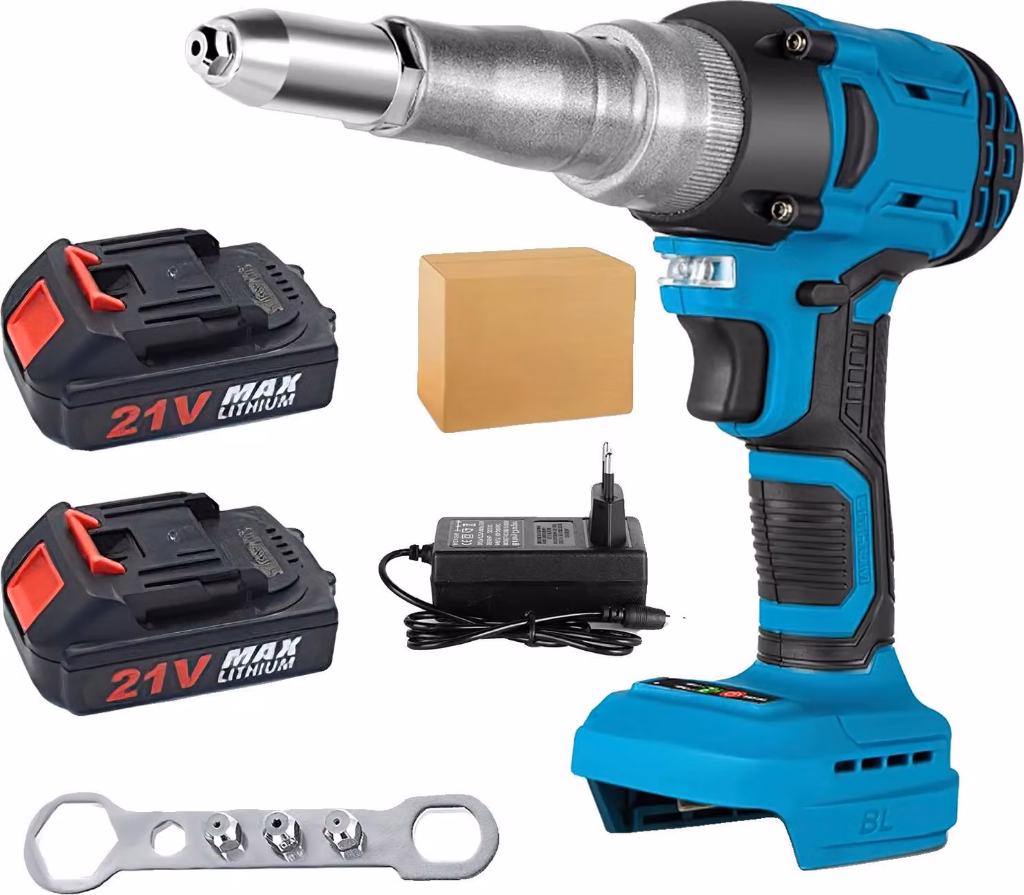 Pistola rivettatrice, funzionamento automatico, bassa rumorosità, con batteria 2X
