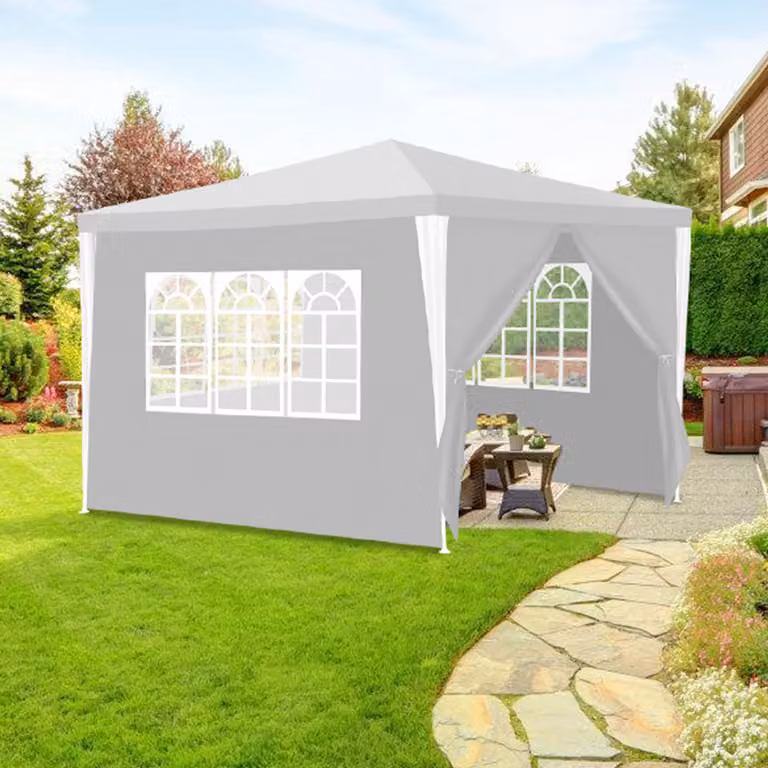 Clanmacy 3x3m gazebo da giardino con pannelli laterali tenda portatile impermeabile con tubo di ferro, bianco