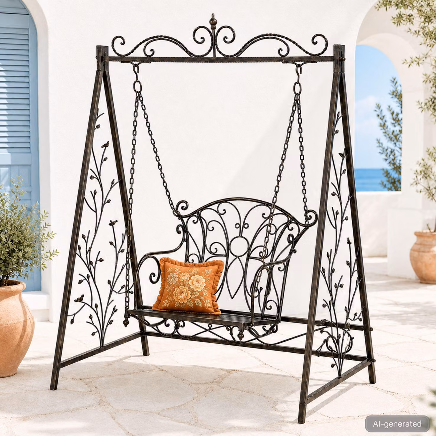 DanDiBo Hollywood Swing Altalena da giardino antica in metallo 18811+1868 Sedia sospesa con telaio Altalena da giardino in ferro battuto