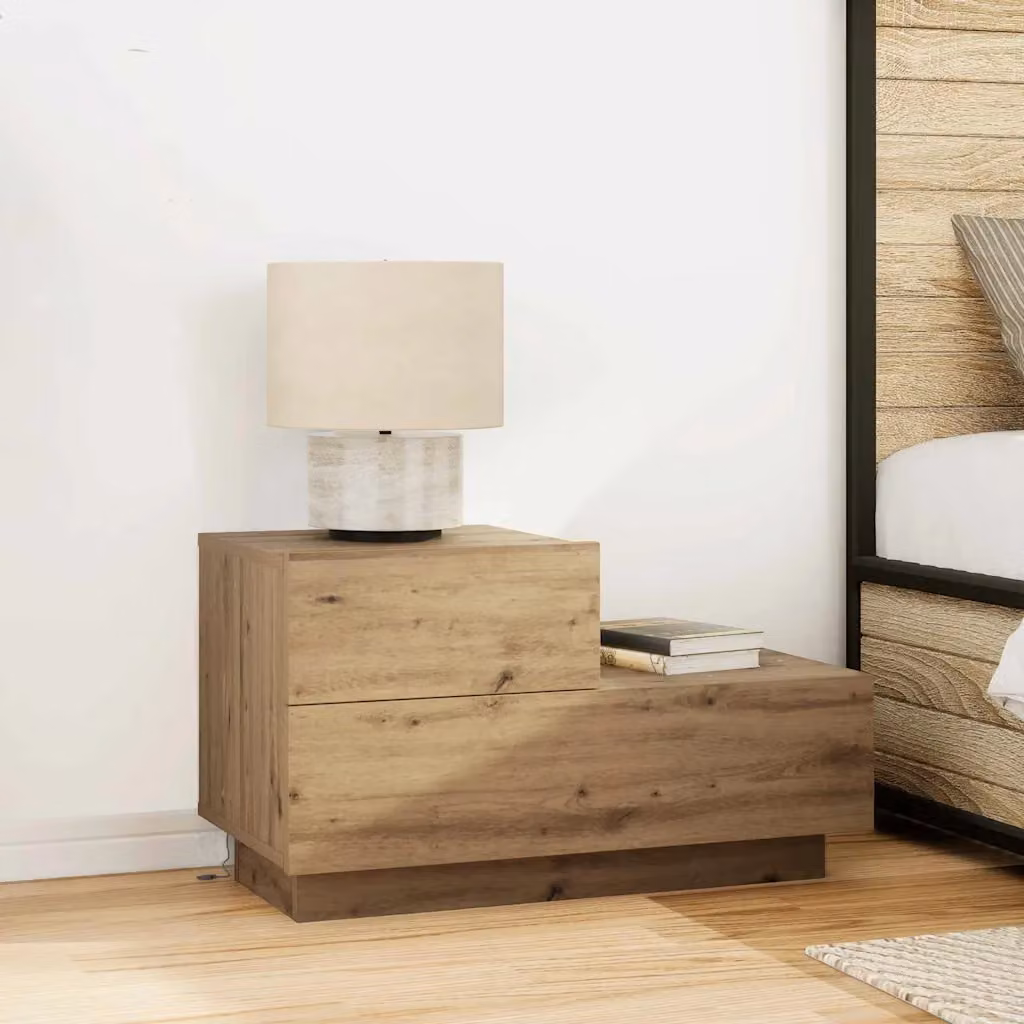Armadio da notte vidaXL in stile rustico color marrone con illuminazione integrata, L 70 cm x P 36 cm x H 40,5 cm