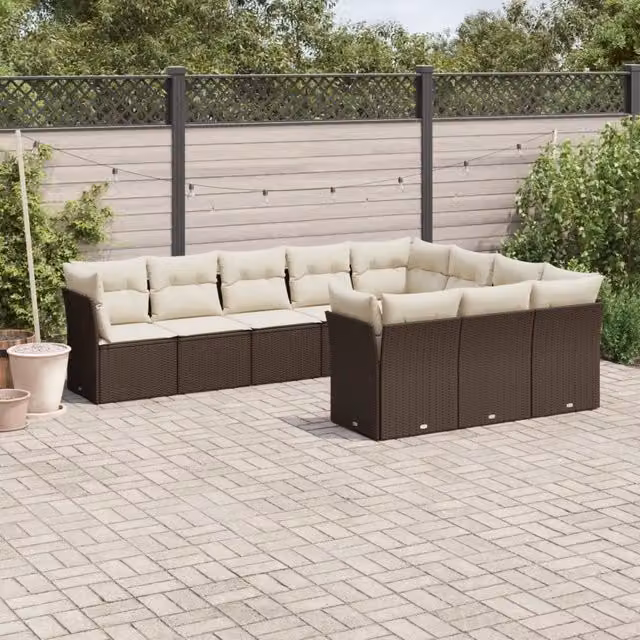 Set Divani da Giardino 10pz con Cuscini in Polyrattan Marrone 3250062