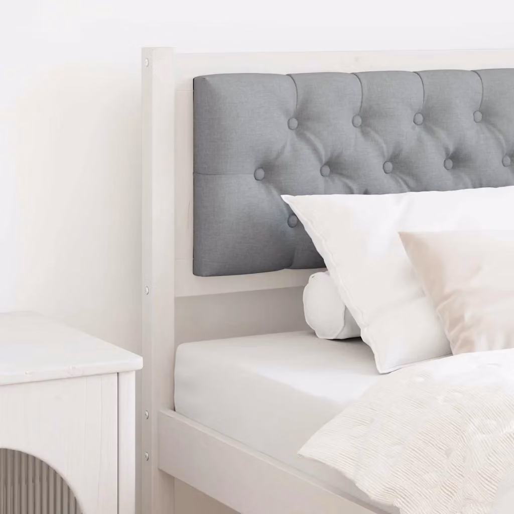 Testiera per letto vidaXL in legno di pino massello e tessuto, Bianco e Grigio, stile moderno