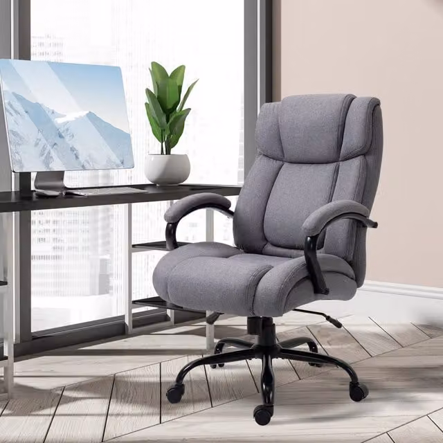 Sedia da ufficio ergonomica con altezza regolabile, funzione dondolo e rotazione 360°, in tessuto grigio chiaro
