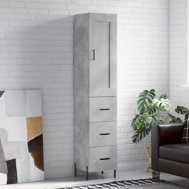 Credenza-Buffet-Armadio da cucina Grigio Cemento 34,5x34x180 cm in Legno Multistrato 717563