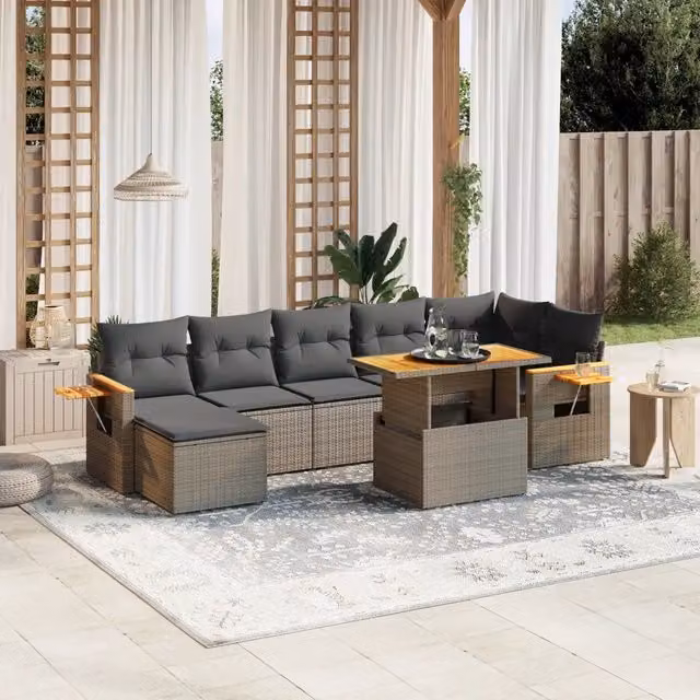 Set Divano da Giardino 8 pz con Cuscini Grigio in Polyrattan 3273629