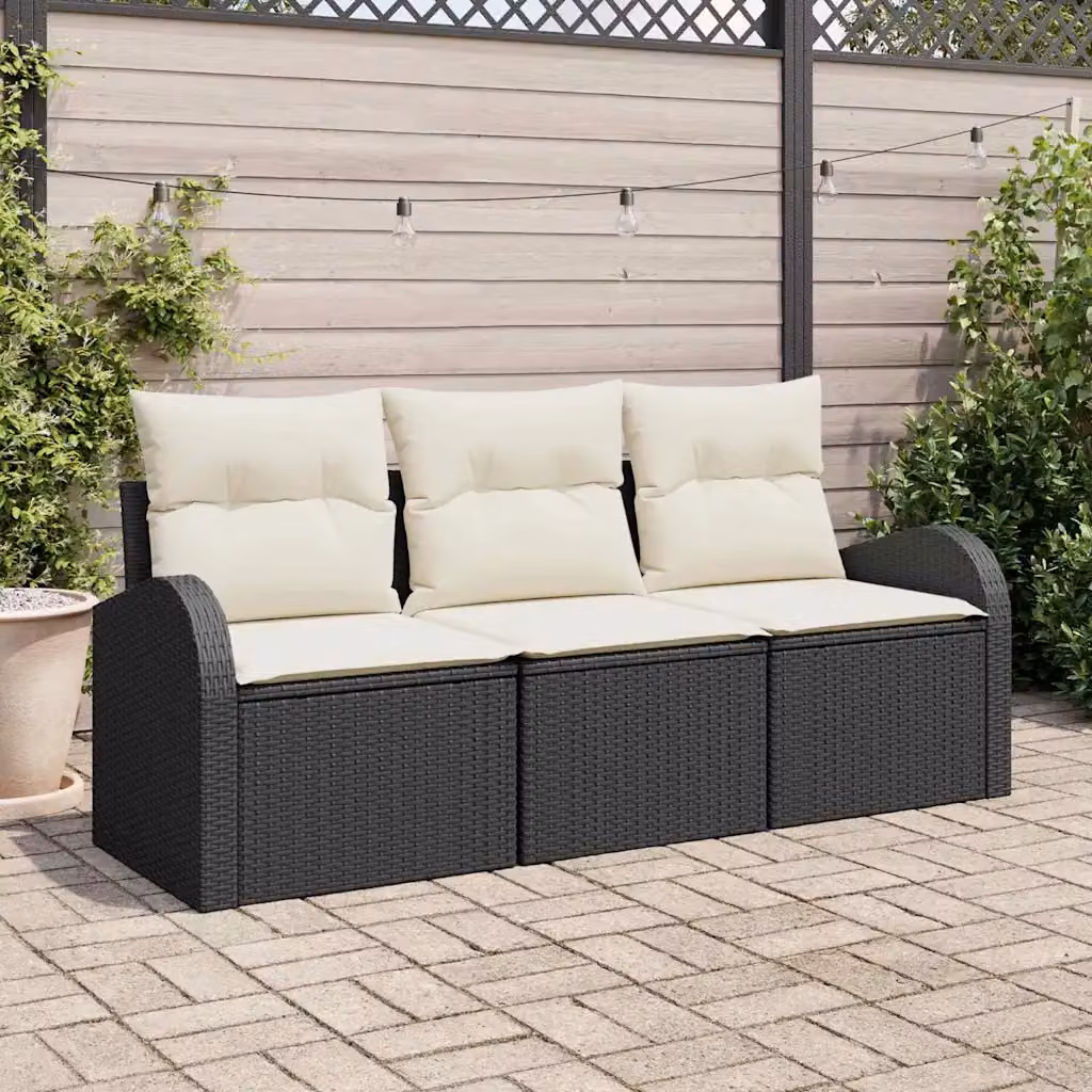 Set Divano da Giardino vidaXL in Rattan e Metallo Nero con Cuscini Imbottiti e Rivestimenti Rimovibili – 1