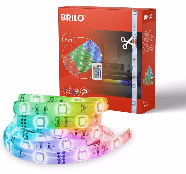 BRILONER - Striscia LED 5m, autoadesiva, incl. telecomando, 2267-150P