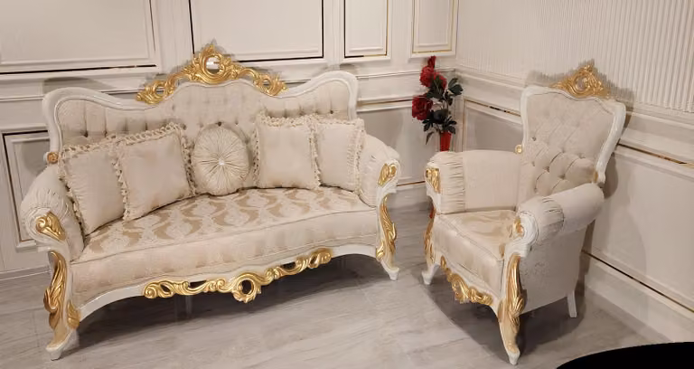 Luxus Gruppe Sofagarnitur 3+1 Sitzer Garnitur Stoff Sofa Sofas Sessel Barock