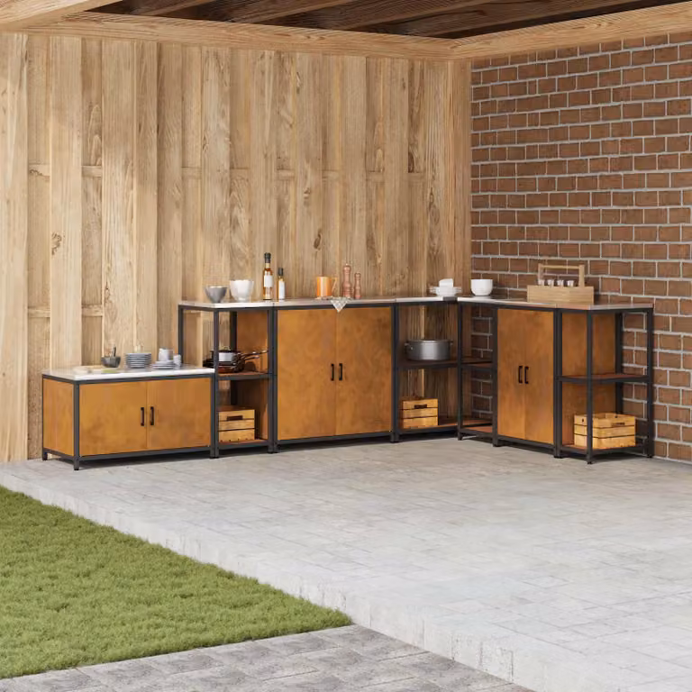 Unità di scaffali per cucina e giardino vidaXL HATTEM in metallo, colore arancione ruggine, H 92 x L 40 x P 50 cm