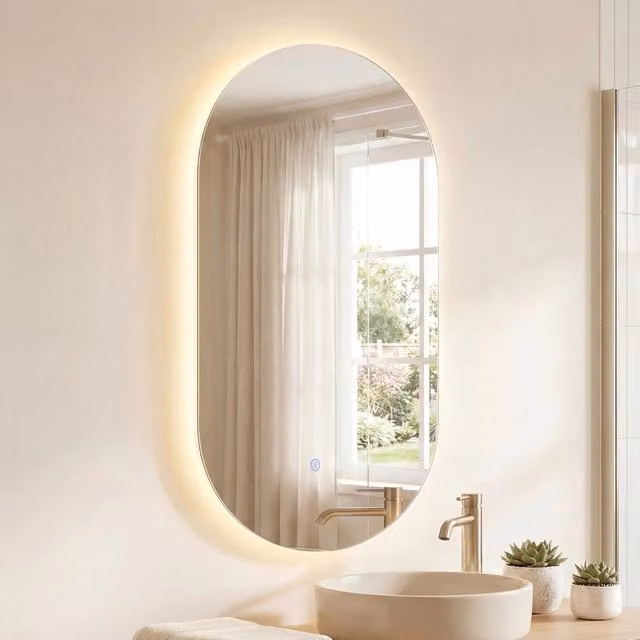 Specchio da bagno a parete DESIGN IN con luce LED dimmerabile a 3 colori, funzione antiappannamento e vetro temperato HD, L: 80 cm, H: 50 cm