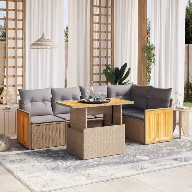 Set Divano da Giardino 6 pz con Cuscini Beige in Polyrattan 3273950