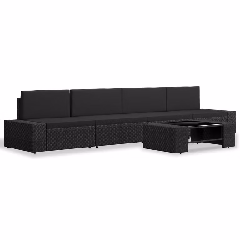 set 5 pezzi da giardino in poly rattan nero