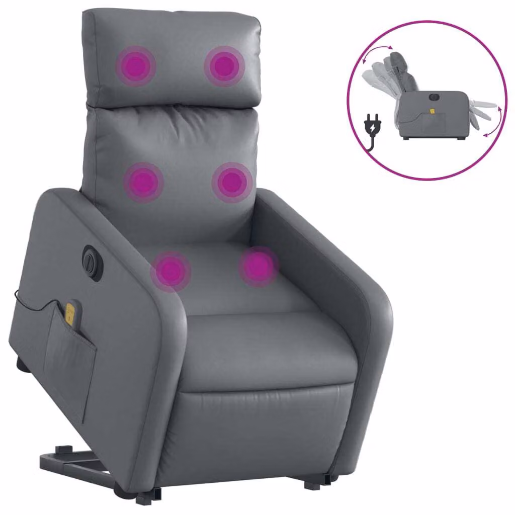 Poltrona Alzapersona Elettrica Reclinabile Grigio in Pelle finta