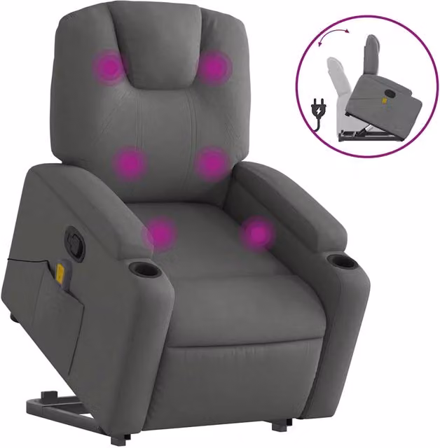 Poltrona | Sedia Relax Alzapersona Massaggi Reclinabile Grigio Scuro Tessuto