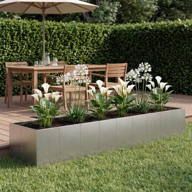 Vaso da giardino vidaXL in acciaio inox color argento L: 360 cm, P: 80 cm, H: 60 cm