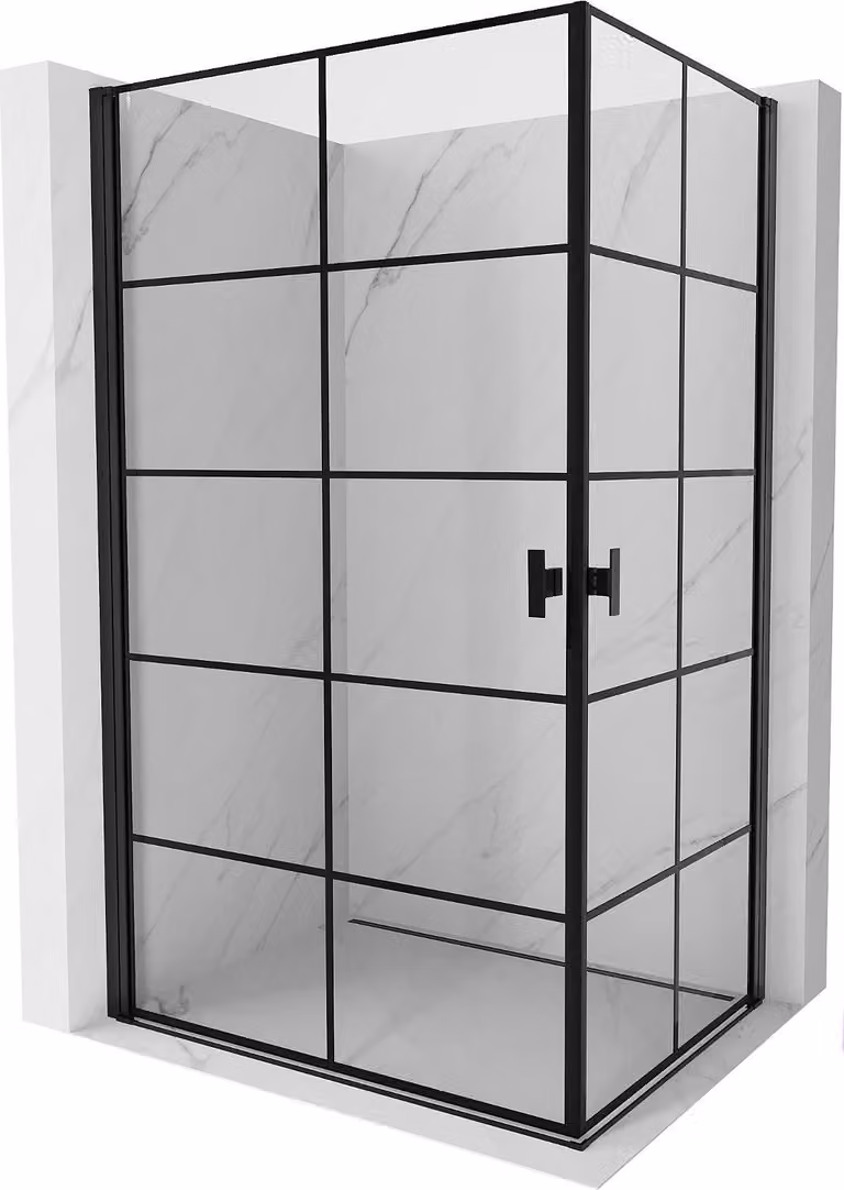 Mexen Mist-B Duo cabina doccia a battente 100 x 70 cm, griglia nera, nero - 8A2-100L-070P-70-77