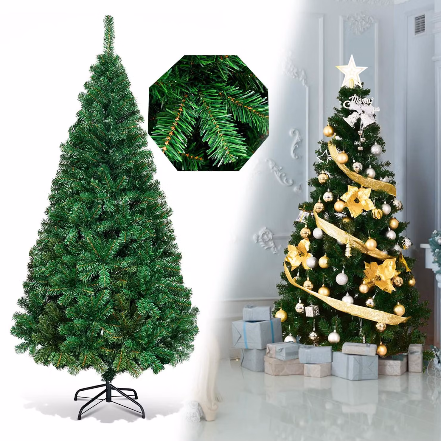 Albero di Natale artificiale CM19722, supporto in metallo, 1,8 m, verde