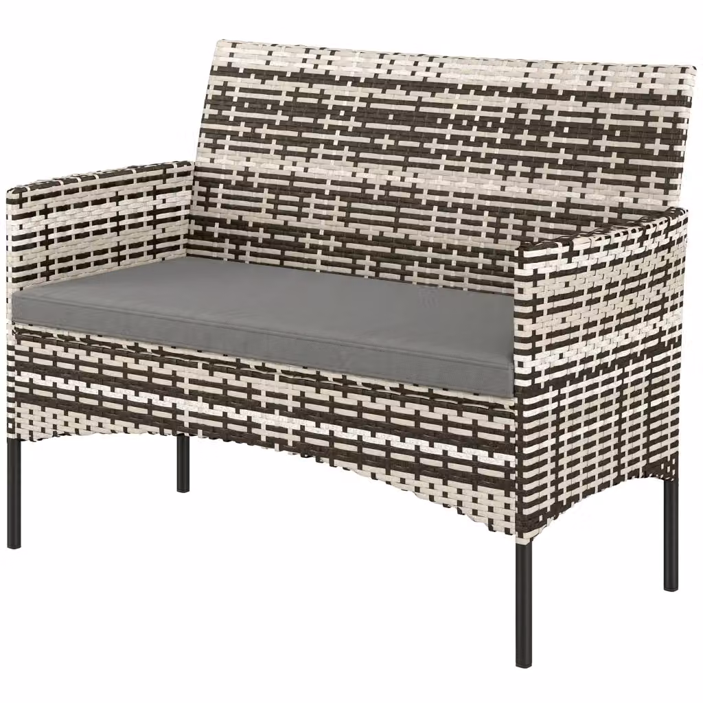 Divano da giardino a 2 posti Minimal in polyrattan grigio chiaro con cuscini e braccioli L: 115 cm, P: 63 cm, H: 85 cm – 2