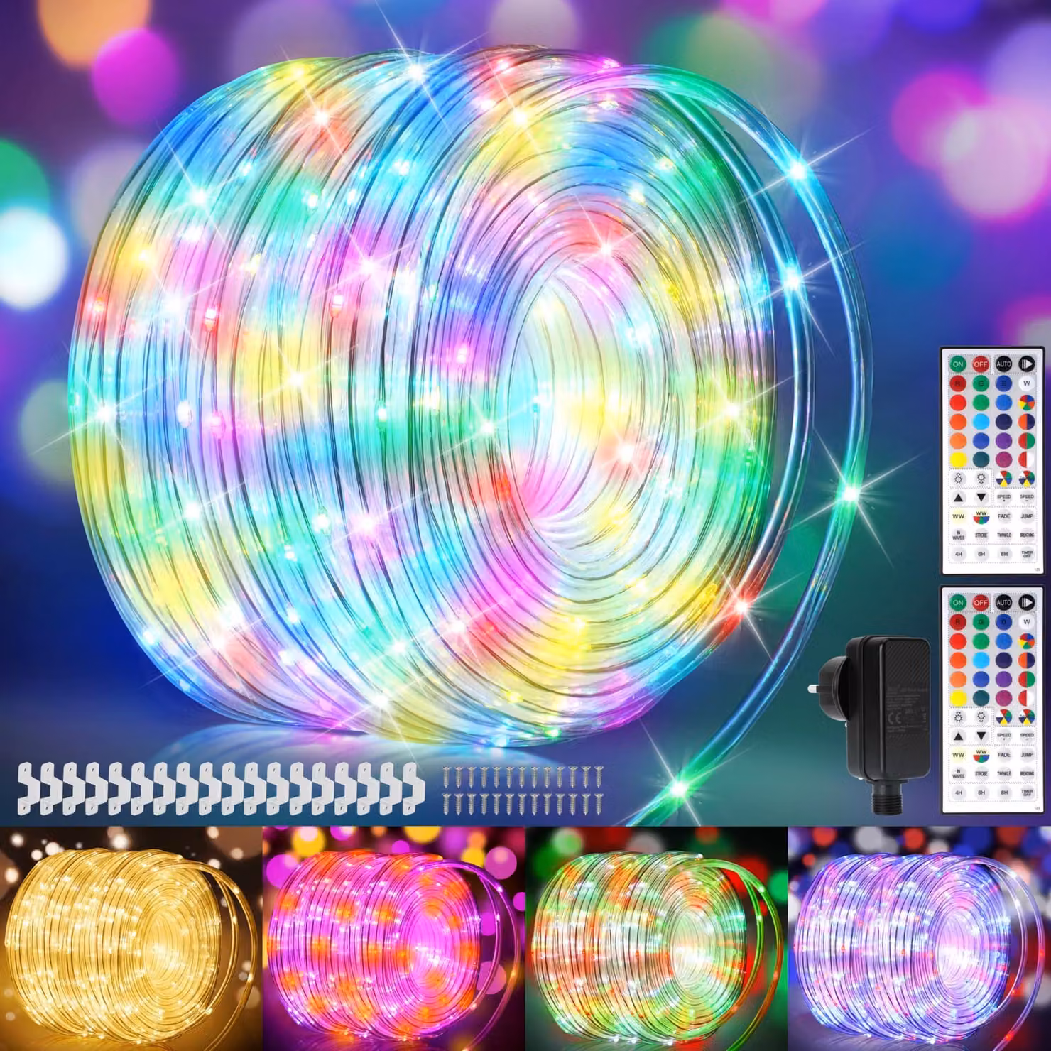 Catena luminosa a LED da 40 metri, con 400 LED, luce bianco caldo e multicolore, 25 colori