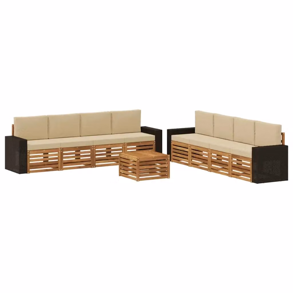 Set di divani da esterno a forma di U vidaXL in legno di acacia con tavolino e cuscini, colore beige e sabbia – 2