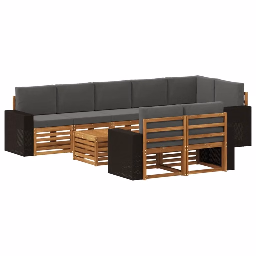 Set di divani da esterno a L con tavolino vidaXL, 9 pezzi in legno di acacia e tessuto beige e antracite resistente ai raggi UV – 2