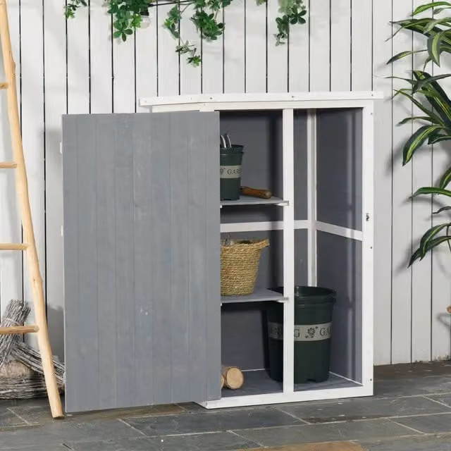 Armadio da giardino REDOM in legno nero con ripiani interni e serratura, L 75 cm x P 56 cm x H 115 cm – 1