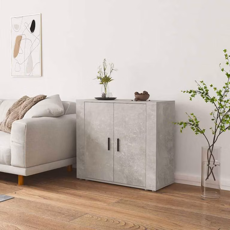 Credenza moderna vidaXL in legno multistrato, colore grigio cemento, L 80 cm x P 33 cm x H 70 cm