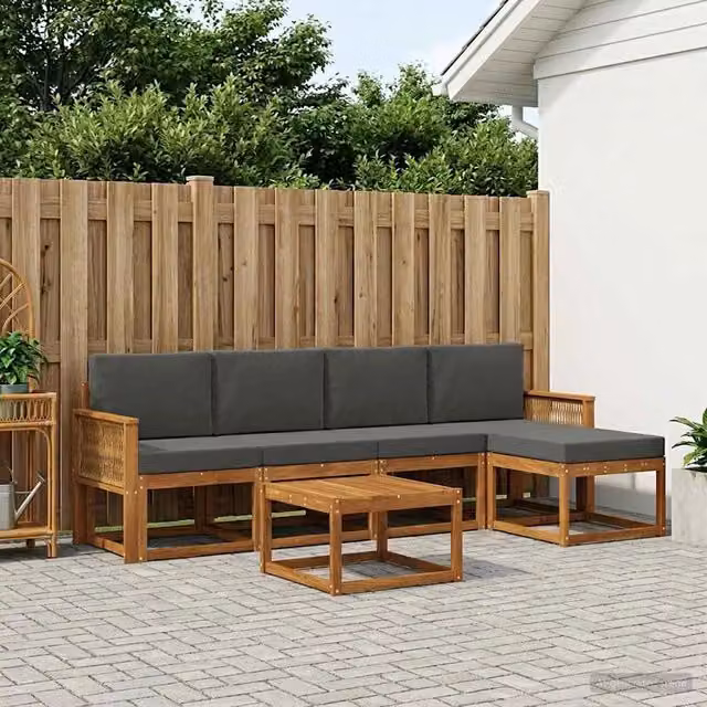 Set di divani da esterno 6 pz Naturale e Antracite Poliestere 3385158