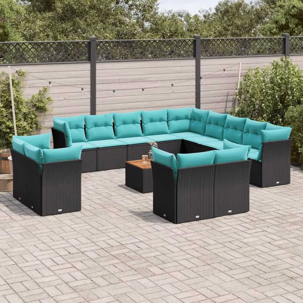 Maison Exclusive - Set da giardino 14 pezzi con cuscini in polyrattan nero