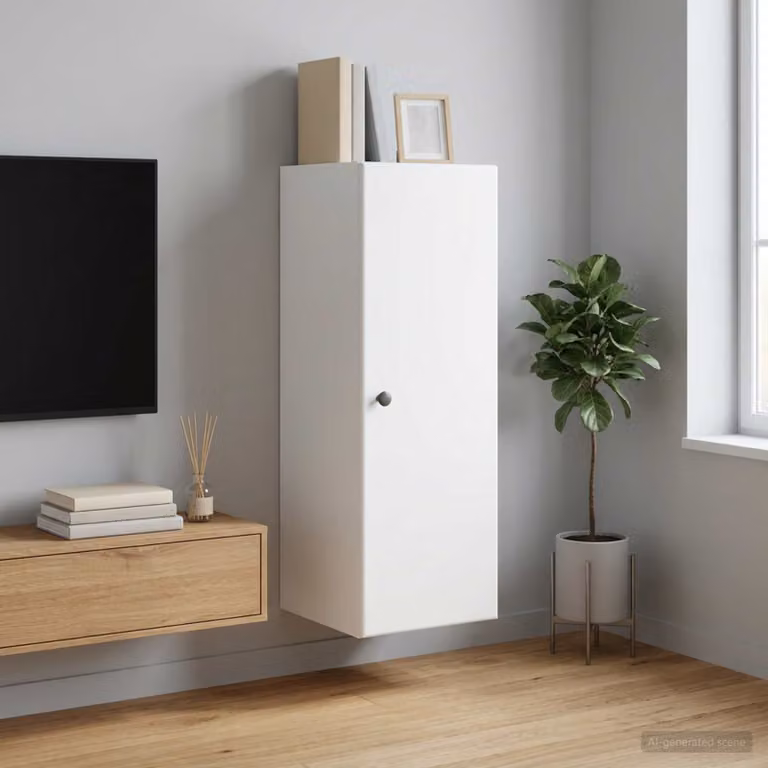 Mobiletto a muro vidaXL Bianco in legno MDF con ante a battente e ripiani interni, L: 33 cm, P: 34,5 cm, H: 90 cm