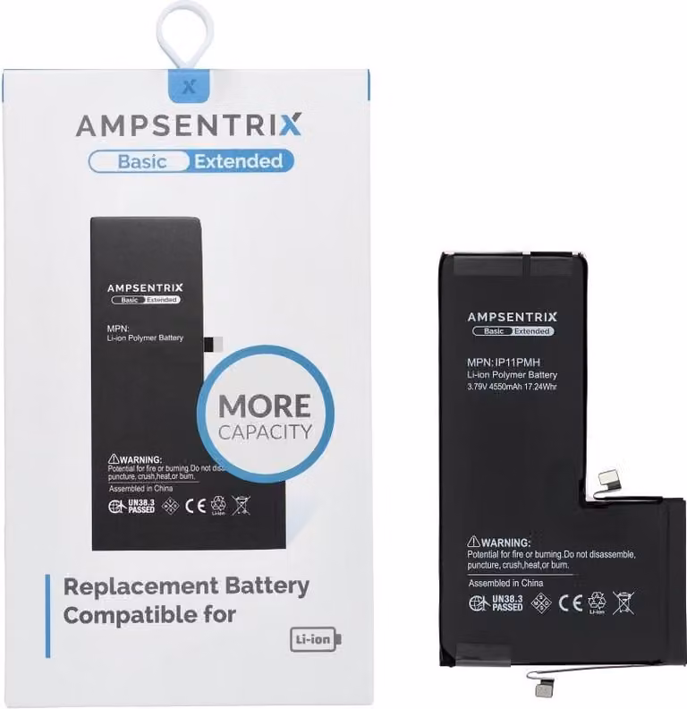 Batteria AmpSentrix Basic compatibile con iPhone 11 Pro Max (alta capacità 4550 mAh)