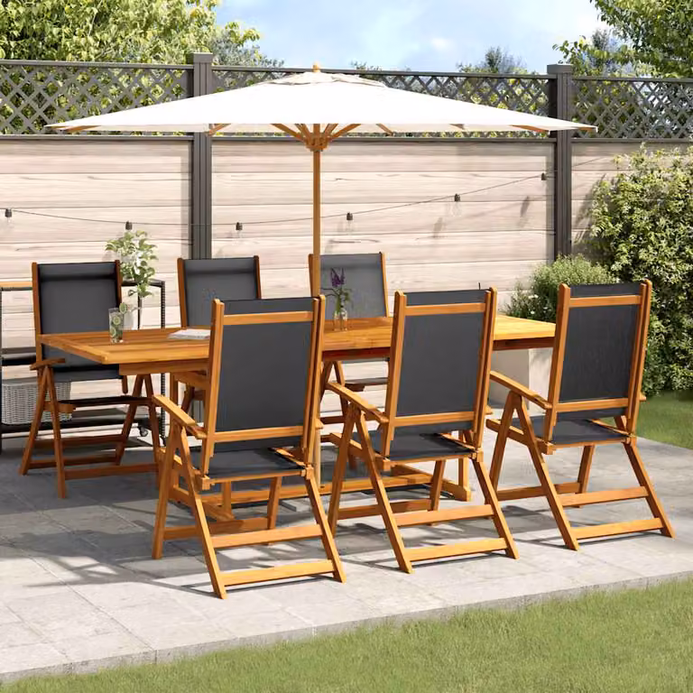 Set Pranzo da Giardino vidaXL in Legno di Acacia e Textilene, 7 Pezzi, Marrone e Nero