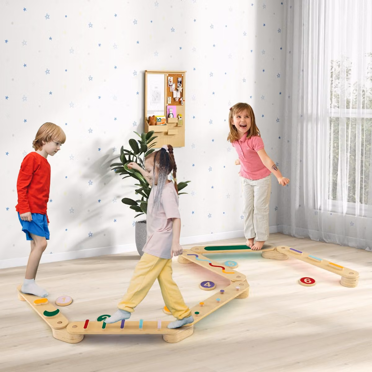 Set di travi bilanciere Costway multicolore con pietre di passaggio per lo sviluppo della coordinazione e delle abilità motorie dei bambini