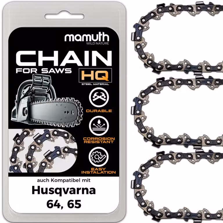 3 catene per motosega, lunghezza 50 cm, passo 1,5 mm, larghezza 3/8", modello 72 TG, compatibili con motoseghe Husqvarna 64 e 65