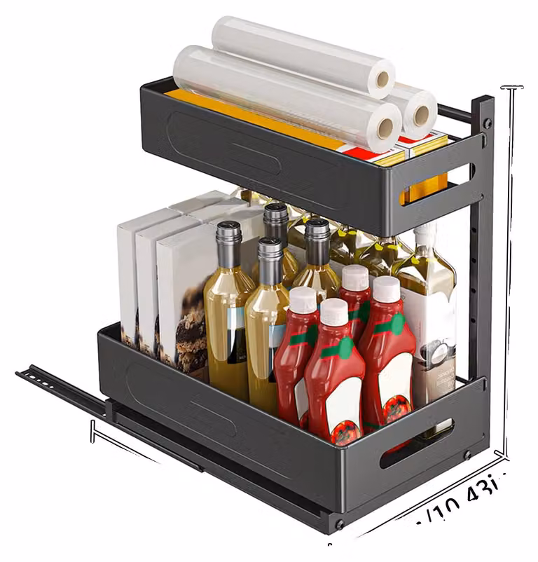 Organizzatore per lavelli da cucina, design a due livelli estraibili, installazione senza utensili, confezione singola