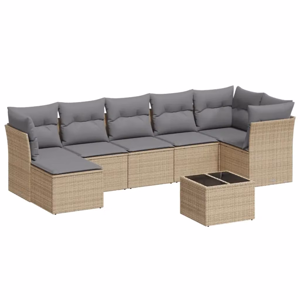 vidaXL Set Divano da Giardino 8 pz a L con Polyrattan e Cuscini Beige e Grigio – 2