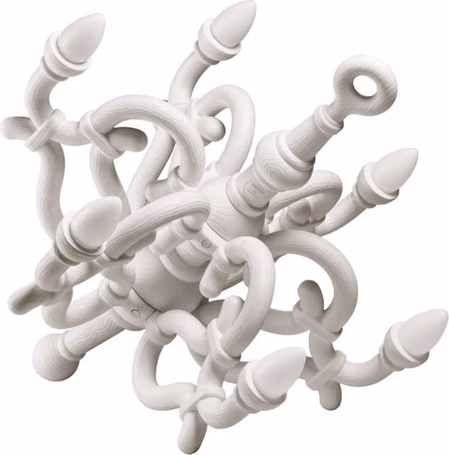 Lampada ricaricabile Qeeboo Fallen Chandelier M in polietilene bianca con telecomando e tecnologia LED per esterno e interno