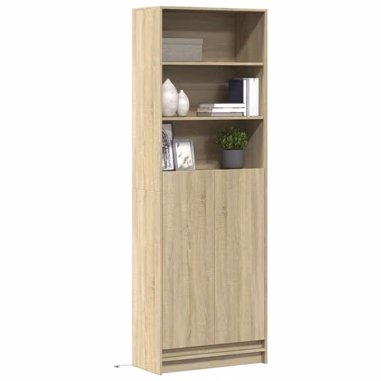 Credenza moderna vidaXL con illuminazione LED in MDF, colore rovere, L: 69 cm, P: 32,5 cm, H: 200 cm