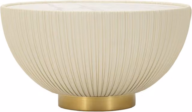 Tavolino da Caffè Elge Ø71x38 cm in Ferro e Ceramica e Poliestere Crema e Oro e Bianco