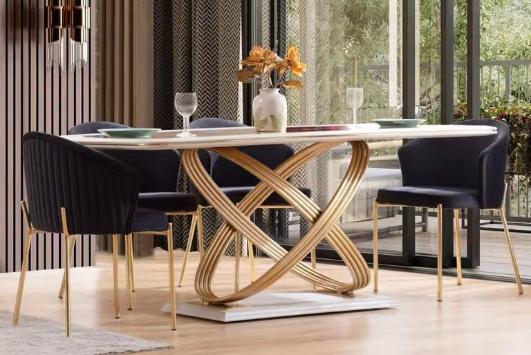 Casa Padrino tavolo da pranzo con piano in vetro bianco/oro 207 x 97 x h. 79 cm - Mobili Sala da Pranzo - Mobili - Collezione Lusso