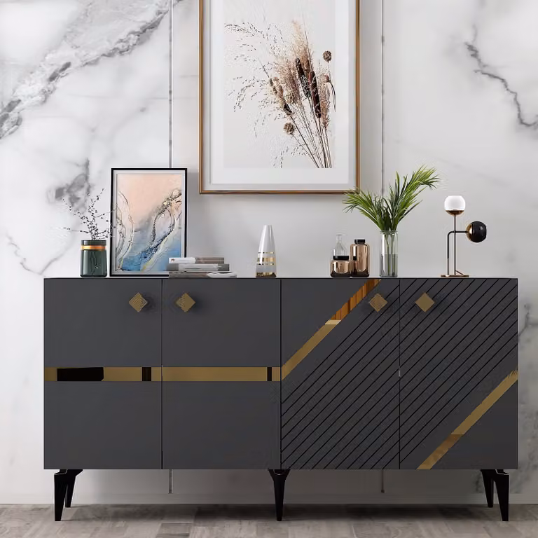 Skye Decor, Iris - Antracite, Oro, Consolle, Antracite, 100 % PANNELLI DI PARTICELLE RIVESTITI IN MELAMMINA, 150 x 79 x 40 cm