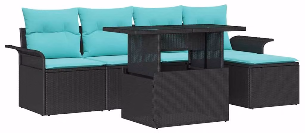 Set Divano da Giardino con cuscino 6 pcs Nero Poly Rattan