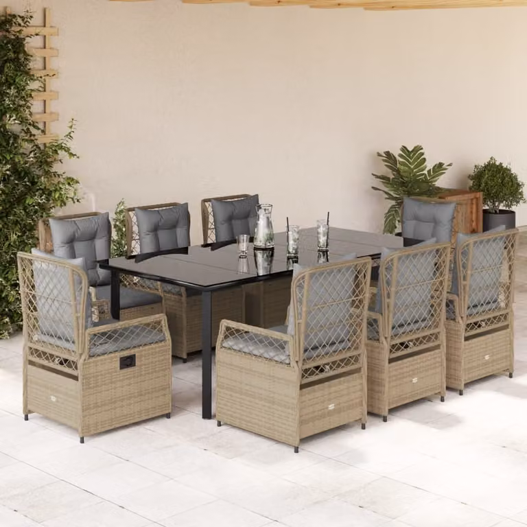 Maison Exclusive - Set da Pranzo da Giardino 9 pz con Cuscini Beige in Polyrattan