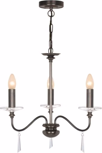 Lampadario a sospensione Finsbury Park Elstead in bronzo con vetro trasparente, 3xE14, H 180 cm x L 108 cm x P 55 cm