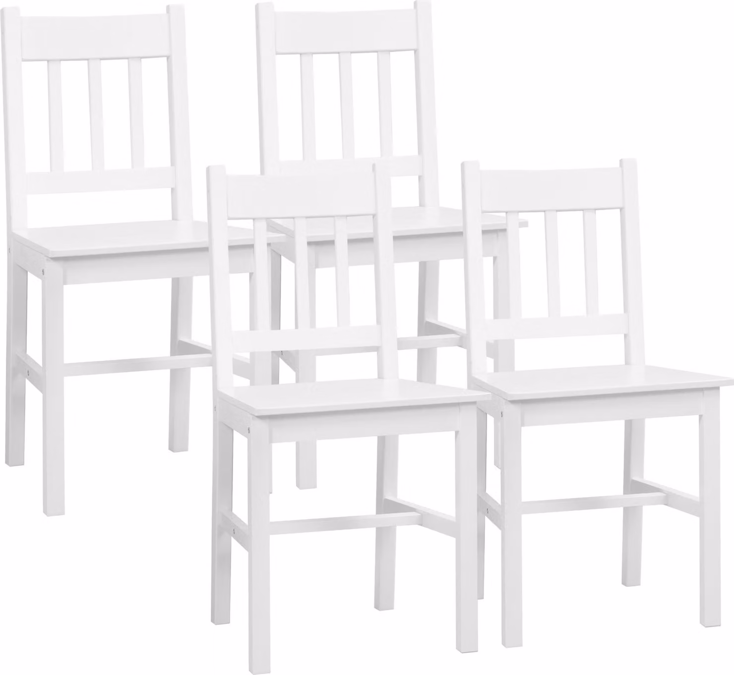 Set di 4 sedie da pranzo Moonbite, dimensioni 46,5 x 41 x 85,5 cm, sedie da cucina verniciate di bianco, schienale aperto, piedini antiscivolo, capacità di carico 120 kg, legno di pino, colore bianco