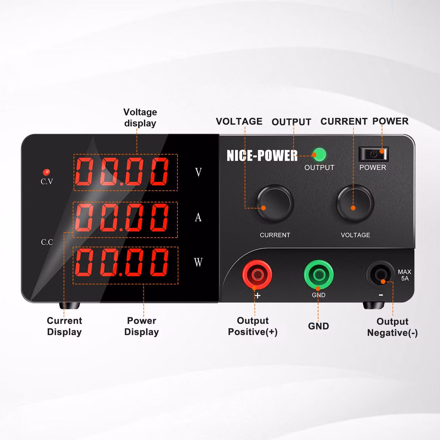 Alimentatore DC - Regolabile da 0 a 120V, da 0 a 10A - Potenza di 1200 Watt