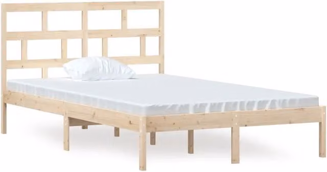 Letto matrimoniale per adulti in legno massello di pino rustico non trattato con doghe piatte fisse L/P/H: 200 x 120 x 126 cm
